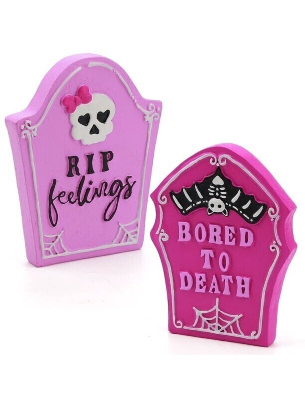 Ayieyill 2pcs Halloween Tombstones Decorations for Pink Halloween Decor
